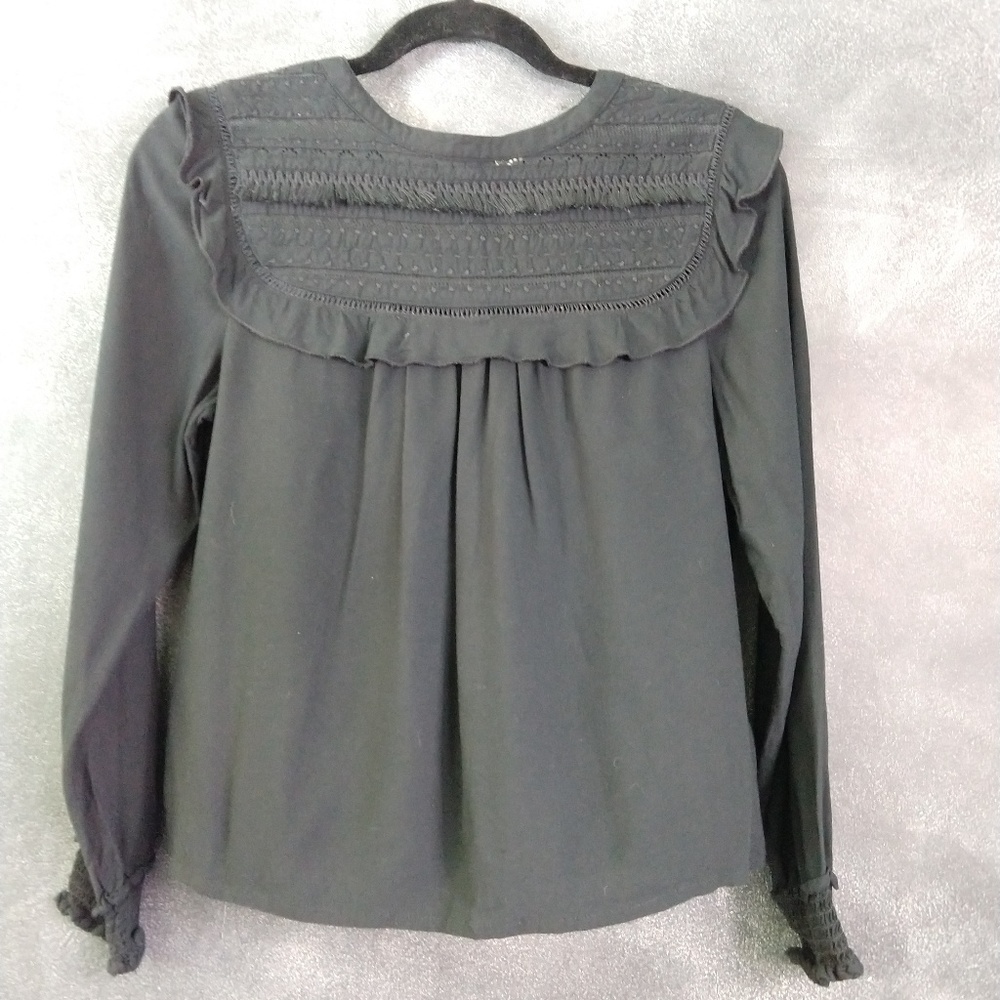 Indigo Collection Long Sleeve Black Peasant Blouse - Picture 1 of 13